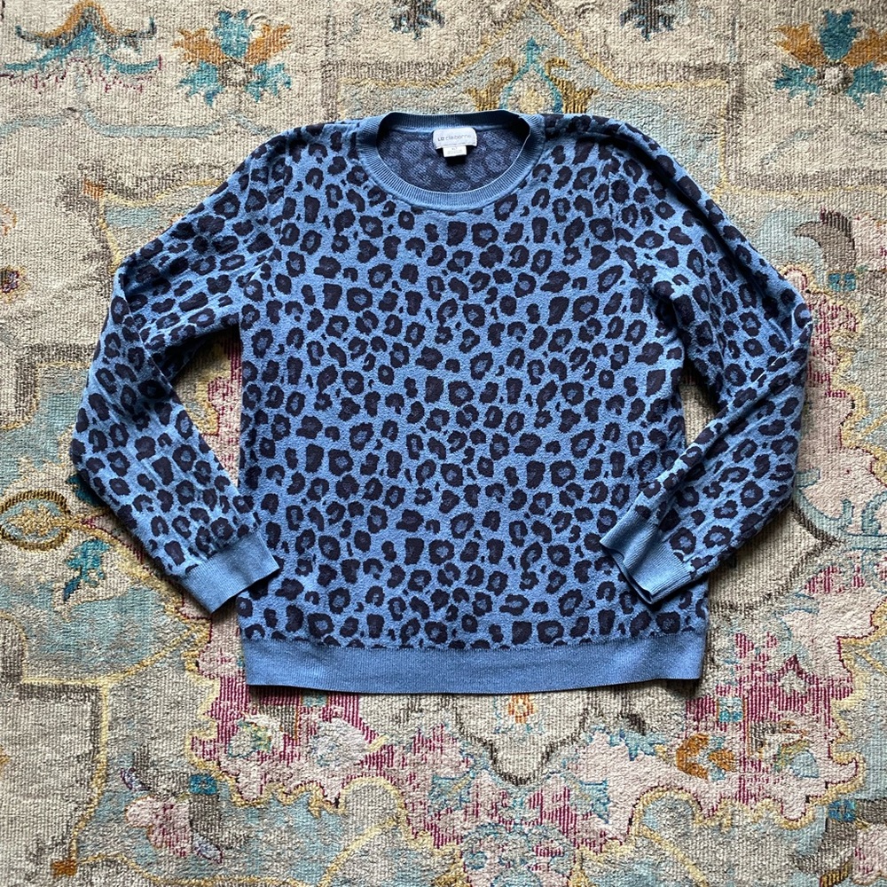 Liz Claiborne XLT Blue Black Animal Print Sweater